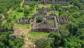 Iconic Preah Vihear mountain view for a vibrant Preah Vihear Tours banner with Legend Travel Group.